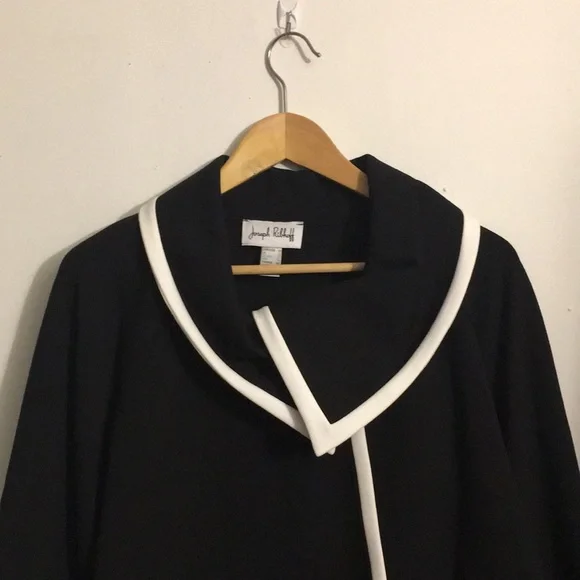 LIKE NEW WITH TAG Joseph Ribkoff Asymmetrical Black White Trim, Wrap Jacket Cape - Picture 4 of 14